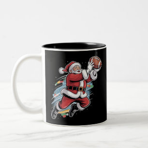 Tasse 2 Couleurs Noël du Père Noël jouant au football américain