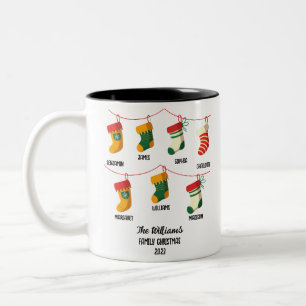 Tasse 2 Couleurs Noël Familial Personnalisé Avec 7 noms personnalis