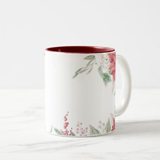 Tasse 2 Couleurs Noël gnome vacances élégant monogramme floral (Devant droit)