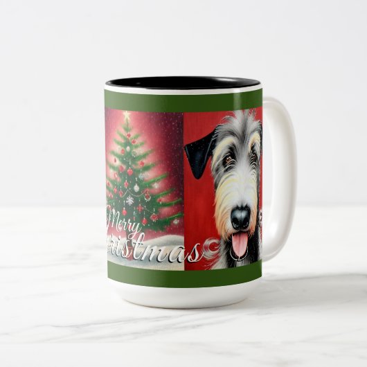Tasse 2 Couleurs Noël Irish Wolfhounds et Tree (Devant droit)