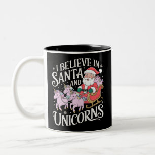 Tasse 2 Couleurs Noël Je Crois En Père Noël Et Unicornes Noël