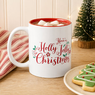Tasse 2 Couleurs Noël joyeux et gai - Écriture rouge de vacances