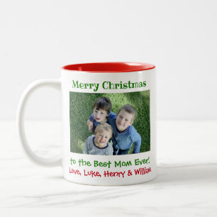 Tasse 2 Couleurs Noël Meilleure maman jamais enfants Photo Simple
