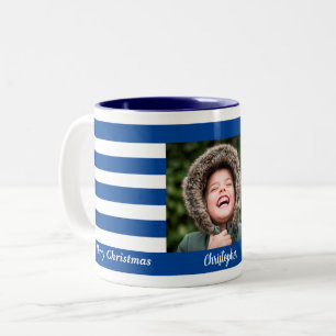 Tasse 2 Couleurs Noël Moderne Bleu Bande marine Photo