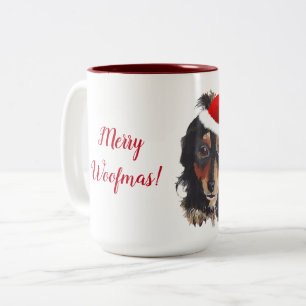 Tasse 2 Couleurs Noël noir Tan long haïr Doxie Santa Hat