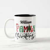 Tasse 2 Couleurs Noël Nom de famille Arbre Script moderne Rouge ver (Gauche)
