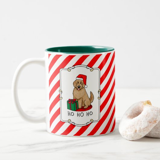 Tasse 2 Couleurs Noël Père Noël Goldendoodle (rouge or) Chien migno (Avec donut)