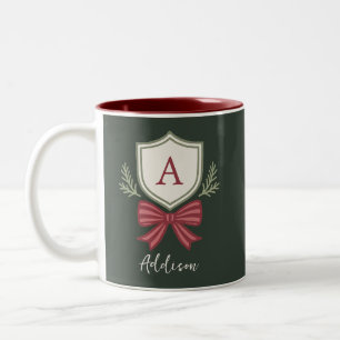 Tasse 2 Couleurs Noël personnalisé avec monogramme initial et nœud