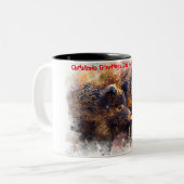 Tasse 2 Couleurs Noël salutations Papa Hunter Gatherer (Devant gauche)