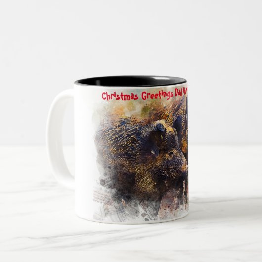 Tasse 2 Couleurs Noël salutations Papa Hunter Gatherer (Devant gauche)