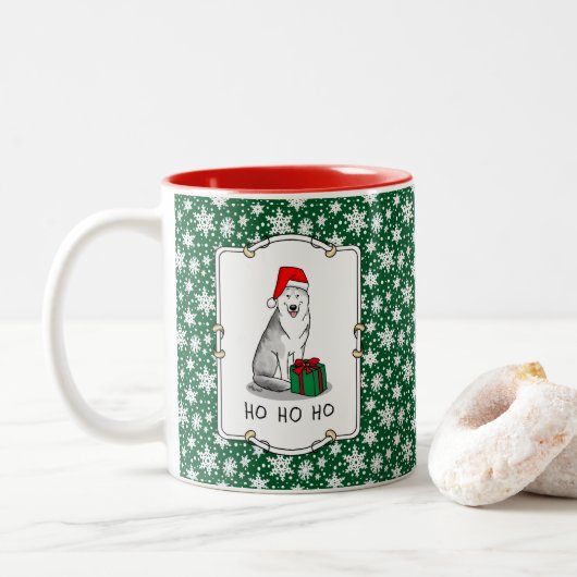 Tasse 2 Couleurs Noël Santa Hat Sibérien Husky (argent) mignonne (Avec donut)