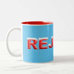Tasse 2 Couleurs Noël se réjouissent en rouge texte et flocon de ne