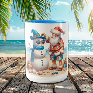 Tasse 2 Couleurs Noël tropical île Santa et bonhomme de neige