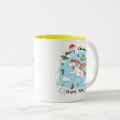 Tasse 2 Couleurs Noël Unicorne Doodle Jaune (Devant droit)
