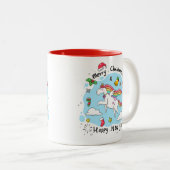 Tasse 2 Couleurs Noël Unicorne Doodle Rouge (Devant droit)