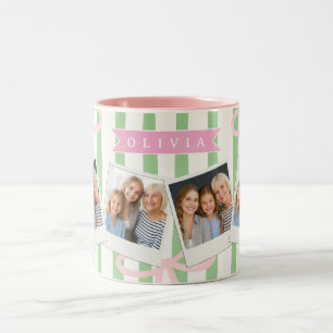 Tasse 2 Couleurs Nœud à rayure verte coquette personnalisé féminin