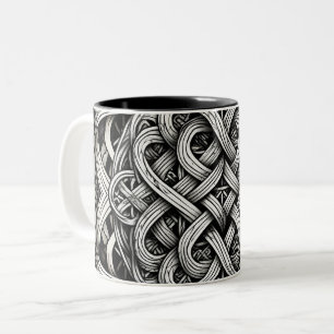 Tasse 2 Couleurs Nœud celtique noir et blanc détaillé 0001