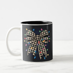 Tasse 2 Couleurs Noeud de lumières de Noël Coquette Joyeux Noël Fêt