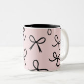 Tasse 2 Couleurs Nœuds Noirs Rose Tendances Mignon (Devant droit)