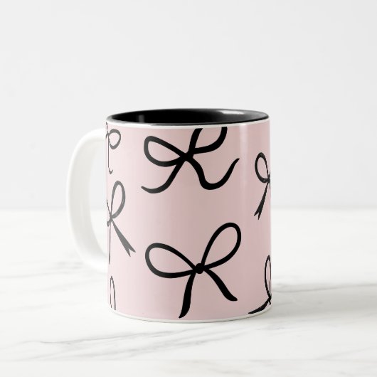 Tasse 2 Couleurs Nœuds Noirs Rose Tendances Mignon (Devant gauche)