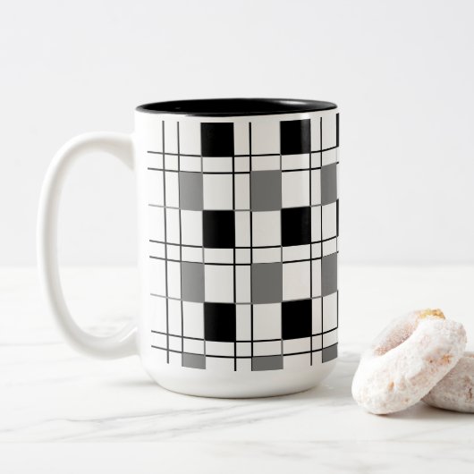 Tasse 2 Couleurs Noir blanc gris À damiers Motif (Avec donut)