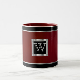 Tasse 2 Couleurs Noir et argent de monogramme sur le rouge foncé d