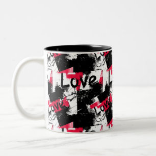 Tasse 2 Couleurs Noir et blanc avec motif d'amour à taches rouges