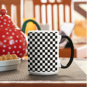 Tasse 2 Couleurs noir et blanc - damier rétro