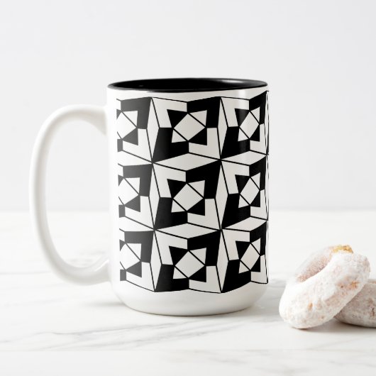 Tasse 2 Couleurs Noir et Blanc Moderne Géométrique (Avec donut)