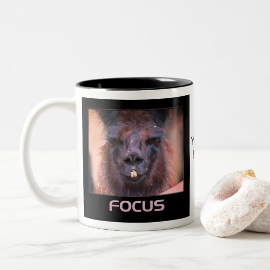 Tasse 2 Couleurs Noir Llama Focus Mots Inspirants (Avec donut)