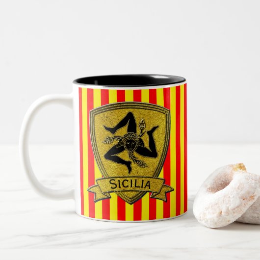 Tasse 2 Couleurs Noir sicilien et or de Trinacria (Avec donut)