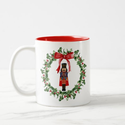 Tasse 2 Couleurs Noisette de Noël Wreath Red Bow Fête Musique (Gauche)