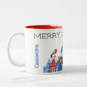 Tasse 2 Couleurs Nom, Cute Snowman Famille Joyeux Noël 11oz (Gauche)