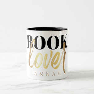 Tasse 2 Couleurs Nom d'amateur de livres élégant noir or
