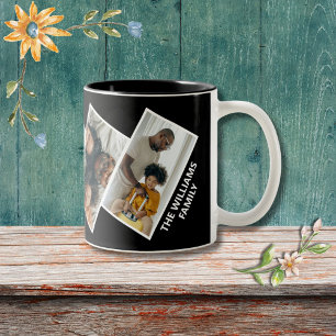 Tasse 2 Couleurs Nom de famille photo collage sur noir