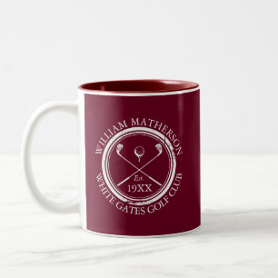 Tasse 2 Couleurs Nom de golf club rouge Bourgogne personnalisé