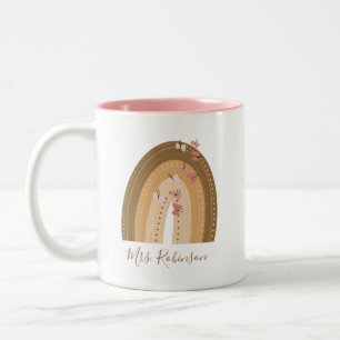 Tasse 2 Couleurs Nom de l'enseignant de script Papillons Arc-en-cie