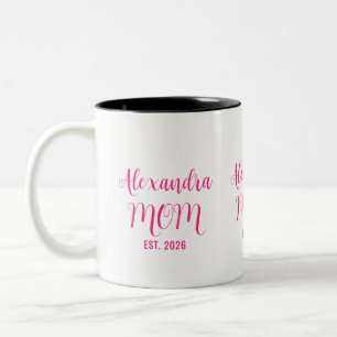 Tasse 2 Couleurs Nom de maman personnalisé Établie Écriture rose 