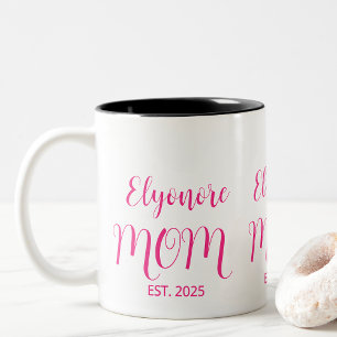 Tasse 2 Couleurs Nom de maman personnalisé Établie Écriture rose 