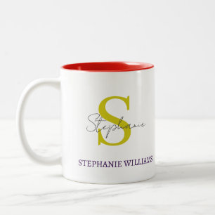 Tasse 2 Couleurs Nom de script élégant classique noir et blanc pers