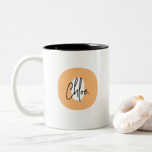 Tasse 2 Couleurs Nom de script initial minuscule orange (Avec donut)