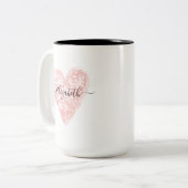 Tasse 2 Couleurs Nom de script personnalisé Moderne Pink Heart (Devant gauche)