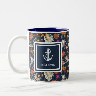 Tasse 2 Couleurs Nom du bateau Nautique Bleu Nuit Vie Marine Ancre
