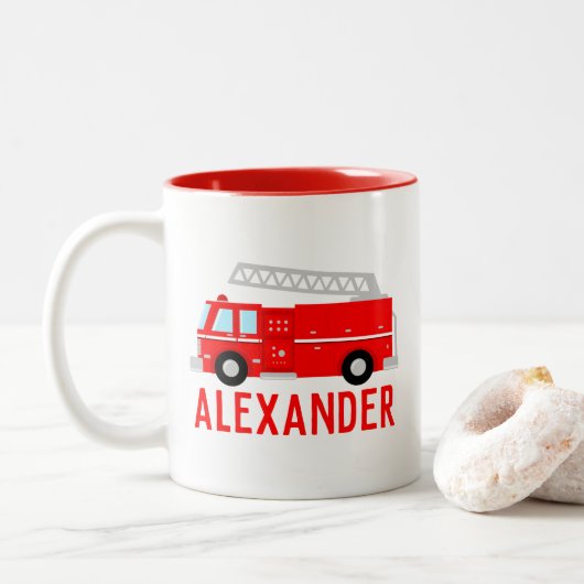 Tasse 2 Couleurs Nom du camion d'incendie (Avec donut)