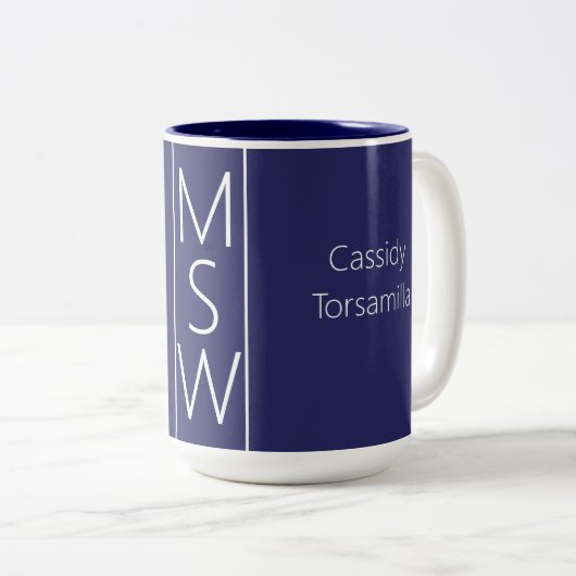 Tasse 2 Couleurs Nom du diplômé Blue MSW (Devant droit)
