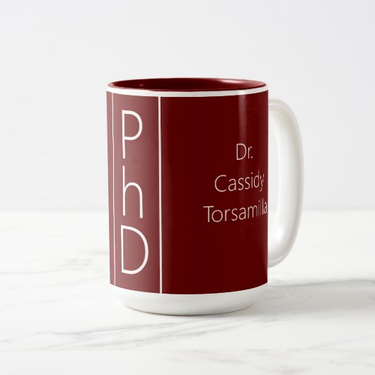 Tasse 2 Couleurs Nom du diplômé Bourgogne PhD (Devant droit)