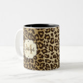 Tasse 2 Couleurs Nom du monogramme personnalisé léopard naturel (Devant gauche)
