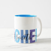 Tasse 2 Couleurs Nom du script de l'enseignant École bleue et viole (Devant droit)