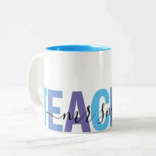 Tasse 2 Couleurs Nom du script de l'enseignant École bleue et viole