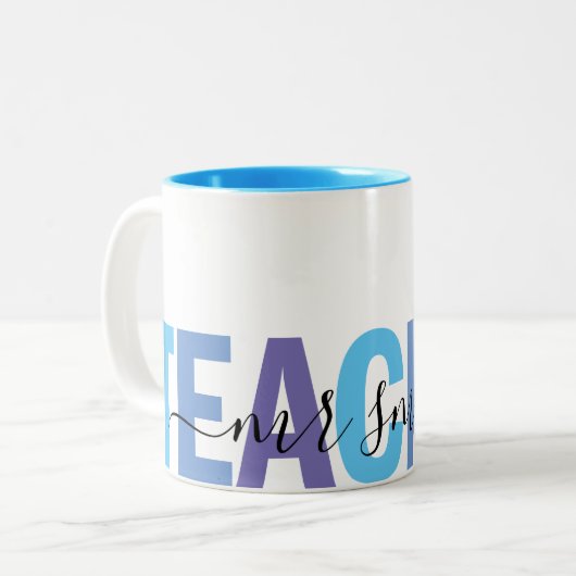 Tasse 2 Couleurs Nom du script de l'enseignant École bleue et viole (Devant gauche)